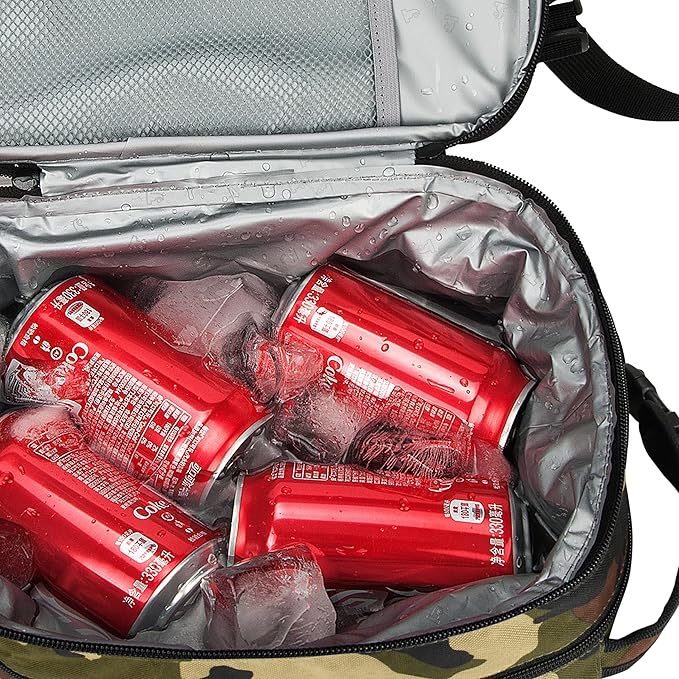 Tirrinia Expandable Insulated Lunch Bag, Leakproof Flat Lunch Cooler Tote with Shoulder Strap for Men and Women, Suitable for Work & Office, Camo