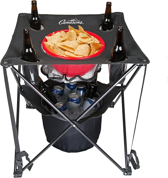 Camerons All-in-One Tailgating Table - Collapsible Folding Camping Table with Insulated Cooler, Mesh Food Basket & Travel Bag - Gift for Dad - Great for Summer BBQS, Camping, The Beach, Tailgate Party