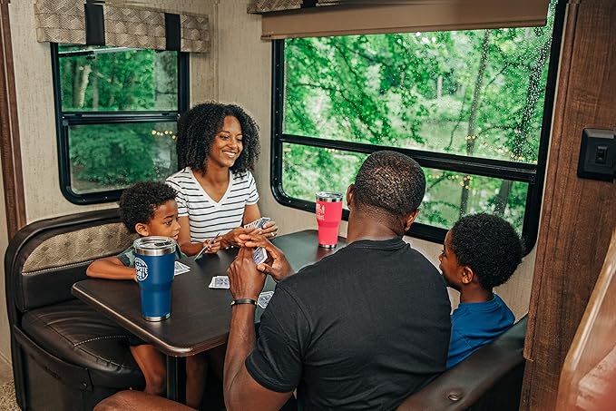 Camco Life is Better at The Campsite Tumbler | Heavy Duty Double Wall Vacuum Insulation | Crafted of 18/8 Stainless Steel | Unique “Life is Better at The Campsite” Design on Navy | 30-oz (53324)