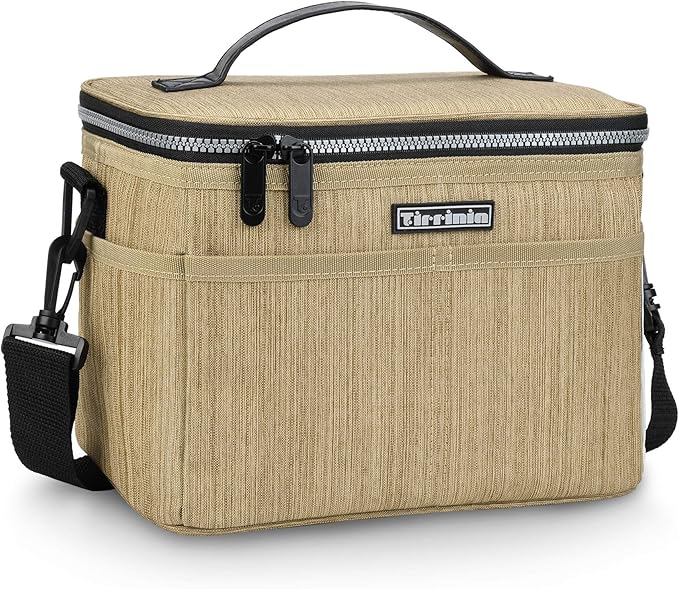 Tirrinia Insulated Lunch Box for Women Men, Leakproof Reusable Lunch Bag Containers for Adult,Working,Office,Lunch Soft Cooler Bag Tote for Picnic Hiking Beach,Khaki