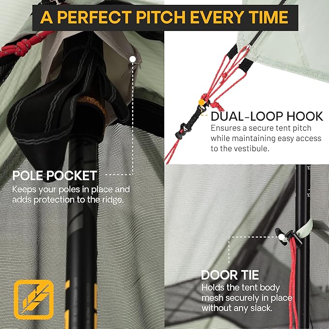 Featherstone Backbone Ultralight Tent for Backpacking, Camping, Thru Hiking - Trekking Pole Backpacking Tent - Waterproof, Single-Wall, Durable Shelter - Compact, Light, & Easy to Carry