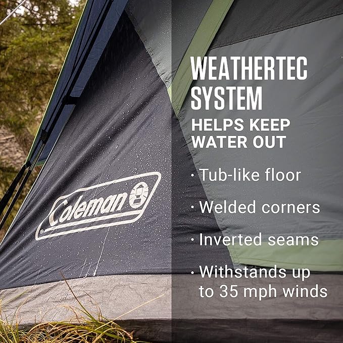 Coleman Skydome Tent with 5 Minute Setup, 2/4/6/8 Person Weatherproof Tent with Rainfly & Carry Bag, 20% More Headroom Than Traditional Tents