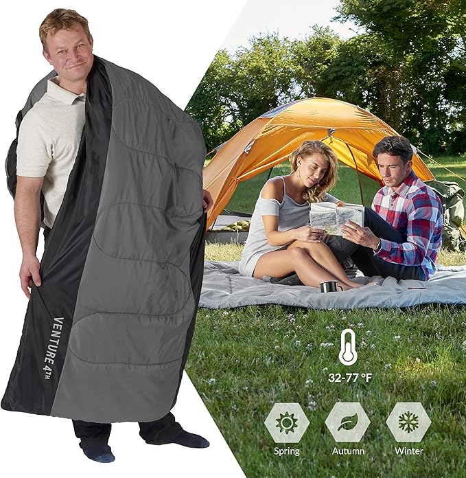 VENTURE 4TH Backpacking Sleeping Bag – XXL, Double and Single Sizes - Lightweight Warm & Cold Weather Sleeping Bags for Adults, Kids & Couples – Ideal for Hiking, Camping & Outdoor Adventures