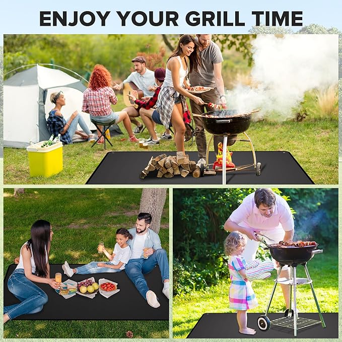 Large 80" x 48" Under Grill Mats for Outdoor Grill, Double-Sided Fireproof Grill Pad, Waterproof, Oil-Proof, Indoor Fireplace/Fire Pit Mat, Easy-Clean BBQ/Grill Floor Mat for Deck, Patio and Lawn