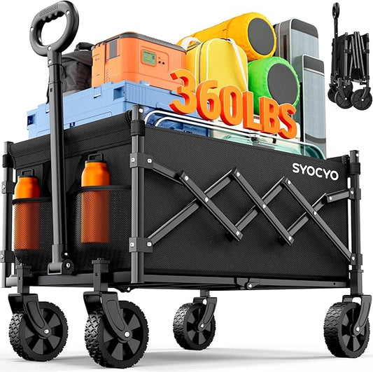 Collapsible Wagon Cart 360lbs Beach Foldable Wagon Lightweight & Portable Folding Utility Grocery Shopping Carts with Wheels for Shopping Sports Garden Camping and Beach