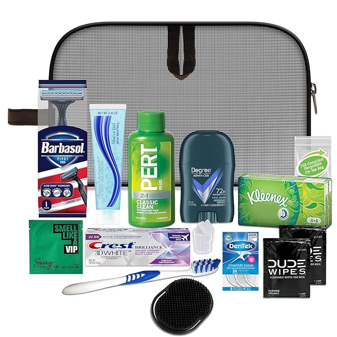 Convenience Kits International Men’s Premium 15-Piece Assembled Travel Kit Featuring: Gillette and Barbasol Shave Products