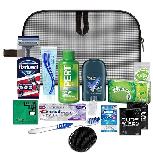 Convenience Kits International Men’s Premium 15-Piece Assembled Travel Kit Featuring: Gillette and Barbasol Shave Products