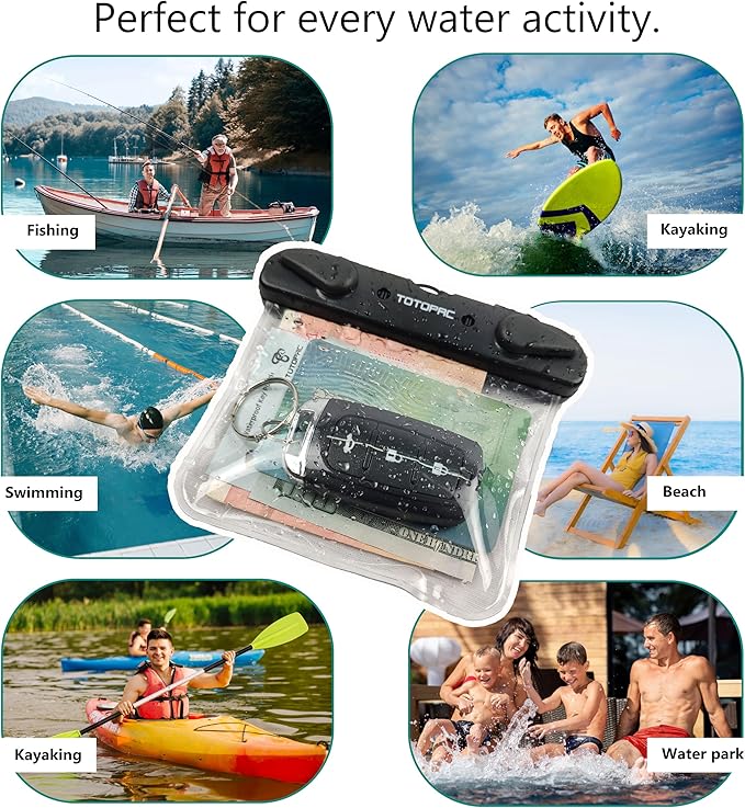 2Pack Waterproof Car Key FOB Case Floating Wallet Pouch for Remote Keys ID Credit Card Cash Money Submersible Dry Bag Holder (2, Transparent + Transparent)