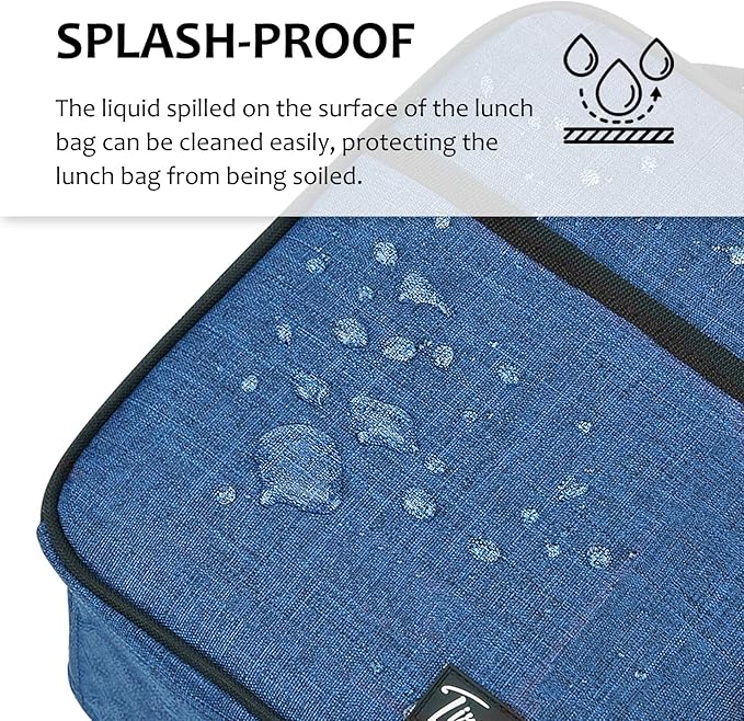 Tirrina Insulated Lunch Box for Men Women, Portable Thermal Small Lunch Bag for Office Work Picnic, Reusable Compact Lunchbox Cooler Tote for Adults,Dark Blue