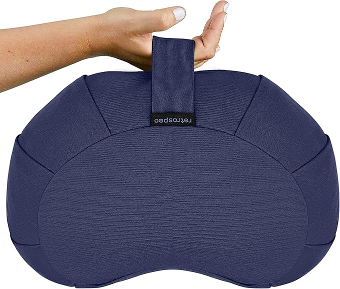 Retrospec Sedona Zafu Meditation Cushion Filled w/Buckwheat Hulls - Yoga Pillow for Meditation Practices - Machine Washable 100% Cotton Cover & Durable Carry Handle; Crescent, Midnight