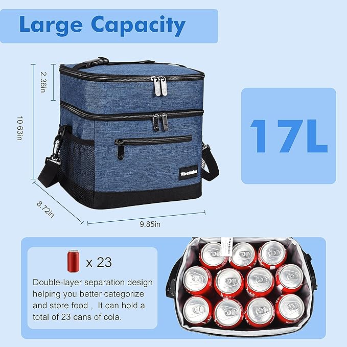 Tirrinia Large Insulated Lunch Bag for Men and Women, Adult Double-Layer Leakproof Reusable Grocery Bag, Office, Travel, Work Lunch Cooler Tote