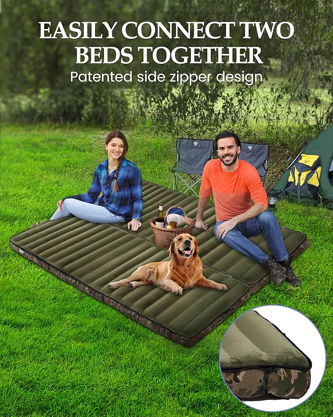 Inflatable Sleeping Pad for Camping, Extra-Thick 4.75 Inch Air Mattress with Soft Cotton Top, Machine Washable, Family Lightweight 4-Season Pad for Camping, Traveling & Hiking, Green