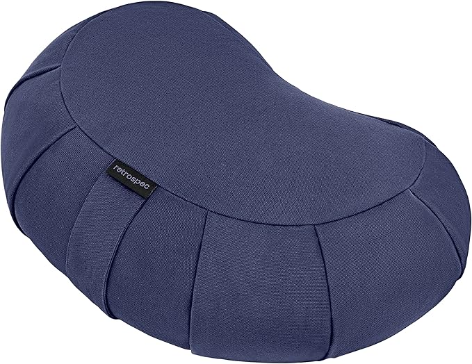 Retrospec Sedona Zafu Meditation Cushion Filled w/Buckwheat Hulls - Yoga Pillow for Meditation Practices - Machine Washable 100% Cotton Cover & Durable Carry Handle; Crescent, Midnight