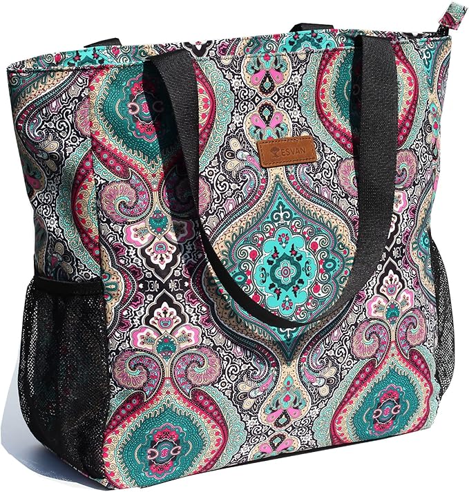 ESVAN Original Floral Water Resistant Large Tote Bag Shoulder Bag for Gym Beach Travel Daily Bags Upgraded