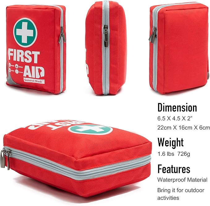 General Medi First Aid Kit - Small Compact First Aid Kit Bag(175 Piece) - Reflective Bag Design- Includes Instant Cold Pack, Emergency Blanket for Travel, Home, Office, Vehicle,Camping