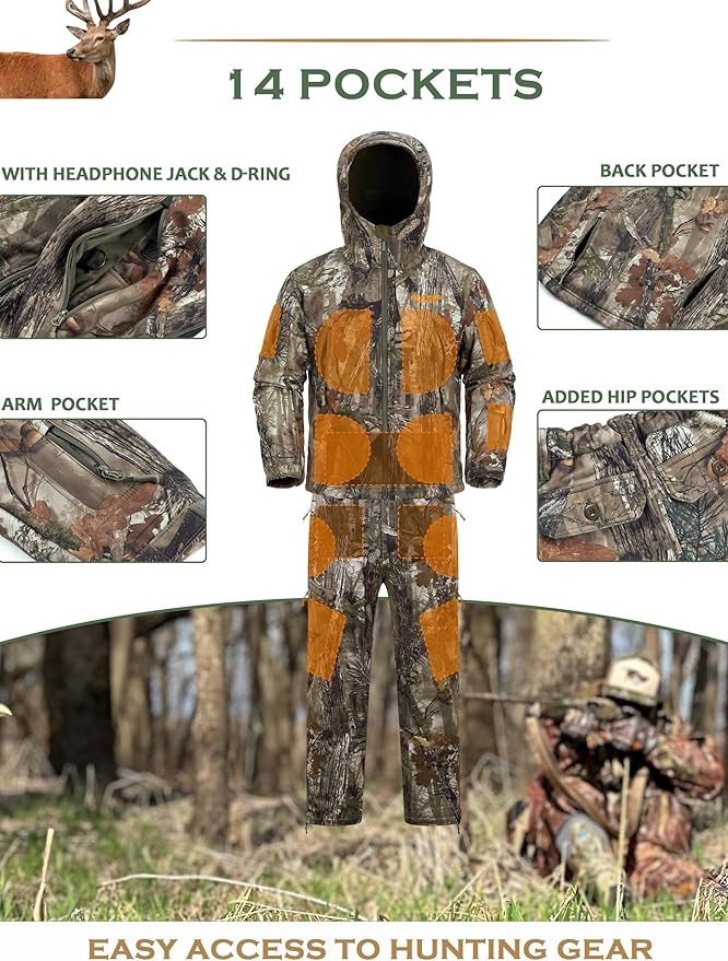 NEW VIEW Camo Hunting Clothes for Men,Quiet Warm Hunting Jacket and Pants,Water Resistant Hunting Suit for Deer Duck Bow Hunt