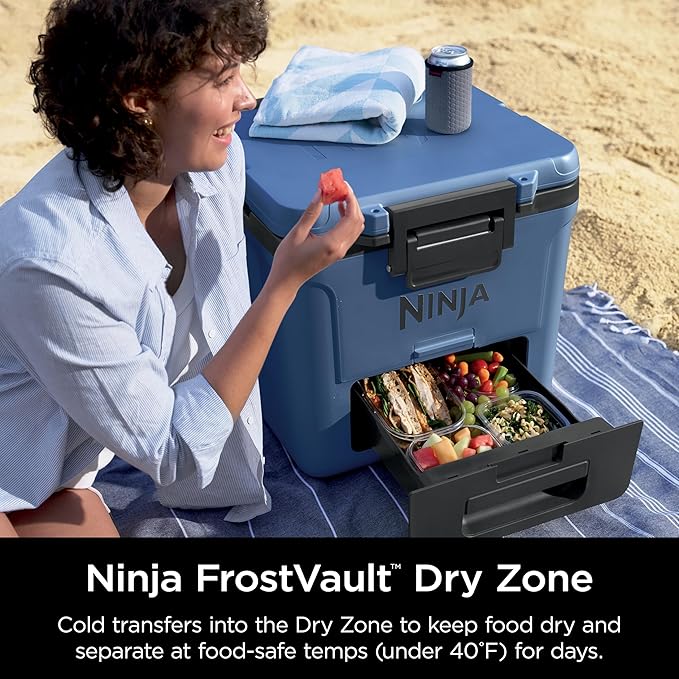 Ninja | Cooler | FrostVault 30QT Cooler with Wheels | Insulated with Temp Dry Storage Drawer | Keeps Ice Cold for Days | for The Beach, Camping, Picnics & More | Lakeshore Blue | FB230BL