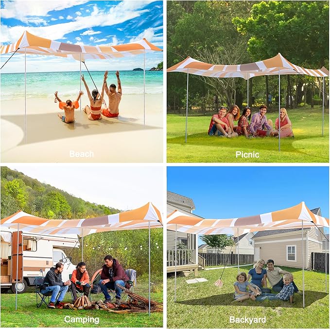 Beach Tent, UPF 50+ Beach Canopy Sun Shade, Portable 10×10 FT Large Pop-Up Beach Tent Sun Shelter with Sand Anchors, Ground Pegs, Easy Setup for Beach, Camping, Park, and Backyard Fun - Sunflower