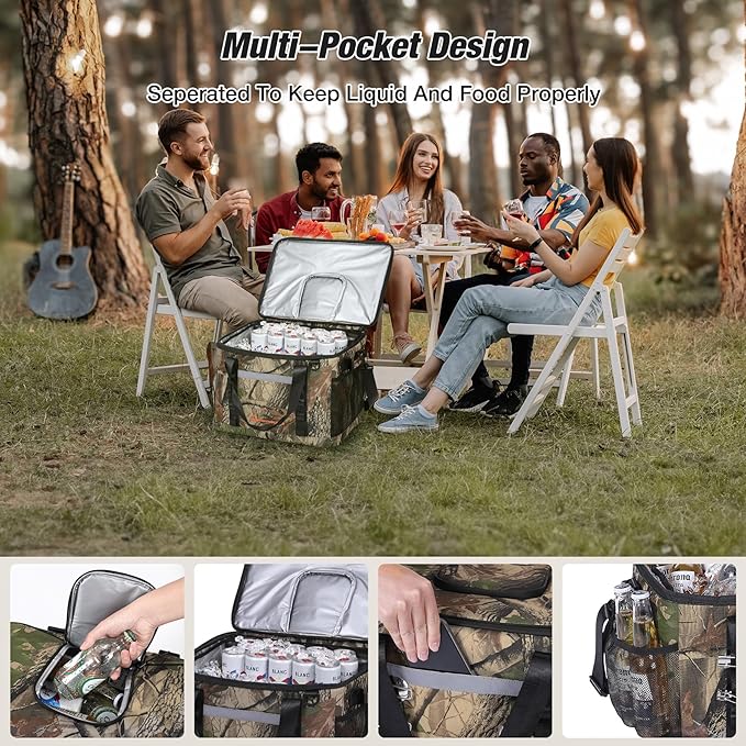 Insulated Cooler Bag 48/75 Cans, Soft Sided Portable Lunch Bag Coolers w/Zippered Top, Leak Proof PVC Interlayer, 5-Layer Insulation Large Ice Chest Bag for Travel, Camping, Beach, Picnic