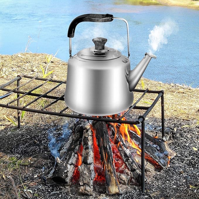 Odoland 4L Camping Kettle Set with 4 Cups, Durable Stainless Steel Camp Tea Coffee Water Pot with 4 Mugs for Hiking, Backpacking, Outdoor Camping and Picnic, Carrying Bag Included