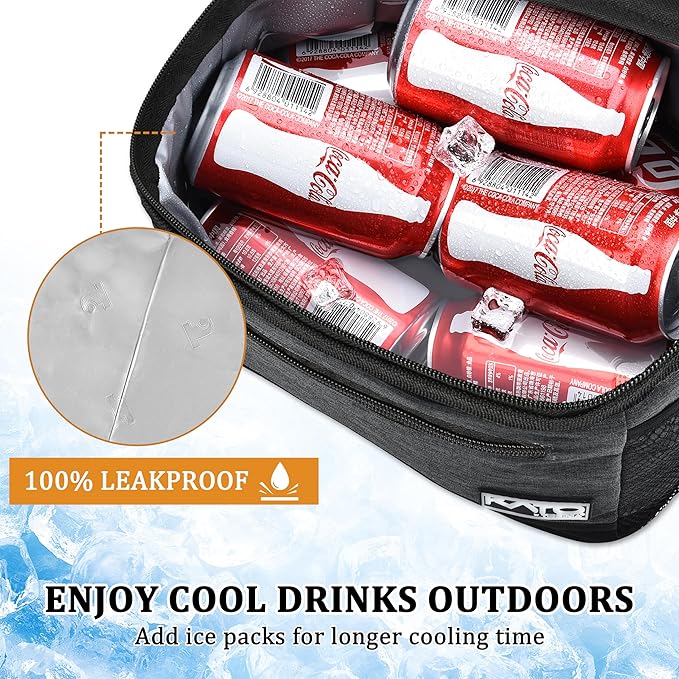 Tirrinia Insulated Lunch Box for Men/Women, Leakproof Thermal Lunch Bag for Office Picnic Work Beach Camping, Reusable Lunch Cooler Tote for Adult, Black