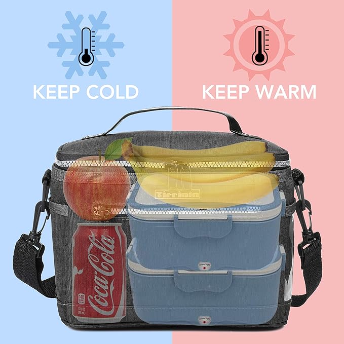 Tirrinia Insulated Lunch Bag for Women Men, Leakproof Thermal Reusable Lunch Box Tote for Adult by Tirrinia, Lunch Cooler for Office Work, Dark Grey