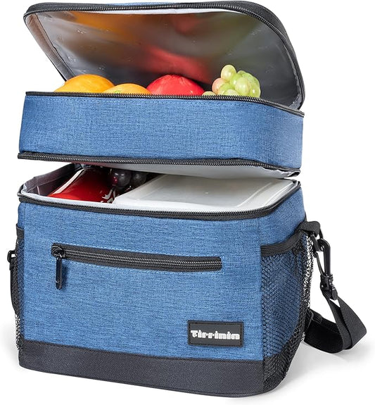 Tirrinia Large Insulated Lunch Bag for Men and Women, Adult Double-Layer Leakproof Reusable Grocery Bag, Office, Travel, Work Lunch Cooler Tote