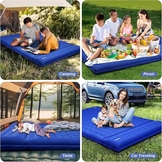 KASIMO Double Sleeping Pad for Camping,5" Ultra-Thick 1.4x2M for 2 Person with Pillow Built-in Foot Pump Inflatable Sleeping Mat for Backpacking, Hiking, Traveling, Tent, Portable Camping Mat