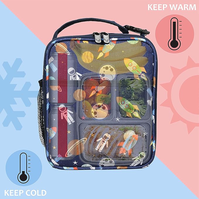 Tirrina Insulated Lunch Box for Men Women, Portable Thermal Small Lunch Bag for Office Work Picnic, Reusable Compact Lunchbox Cooler Tote for Adults, Space Pattern