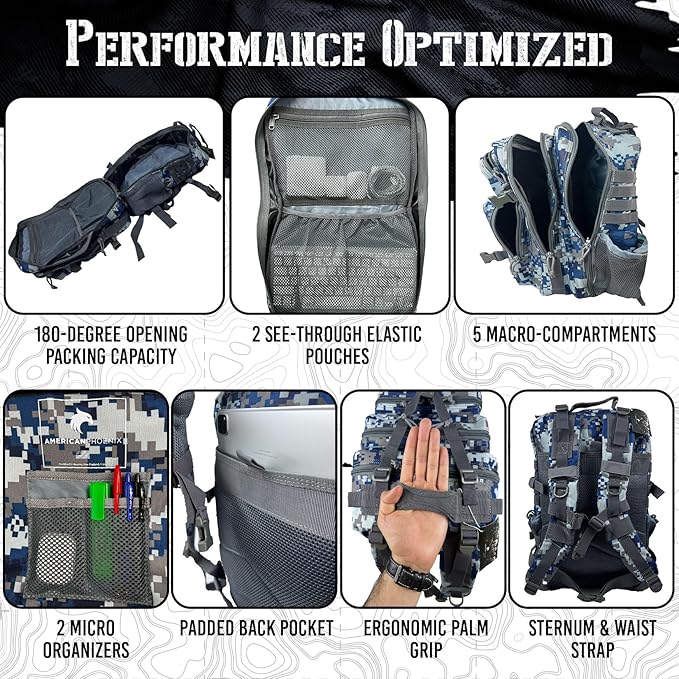 45L Elite Tactical Backpack | 3X Stronger Work & Military Backpack | Water Resistant and Heavy Duty | 3 Day MOLLE Bug Out Bag (Blue Jay)