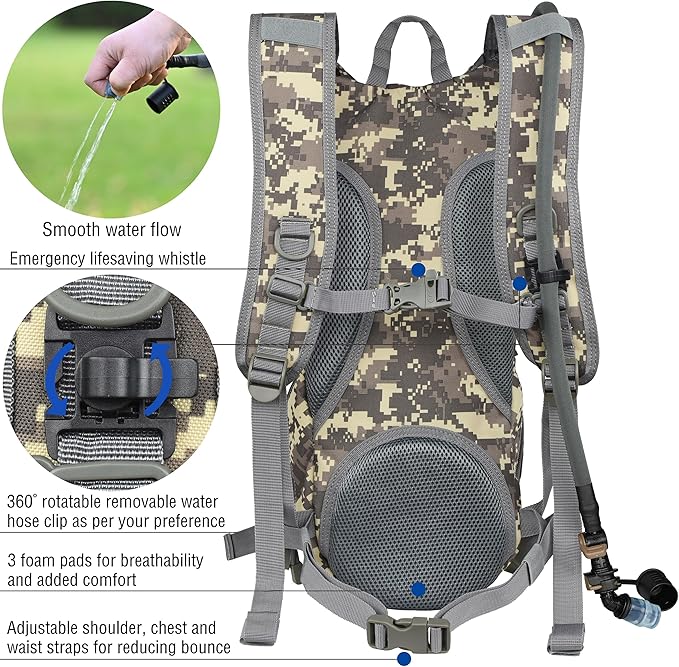 MARCHWAY Tactical Molle Hydration Pack Backpack with 3L TPU Water Bladder, Military Daypack for Cycling, Hiking, Running, Climbing, Hunting, Biking