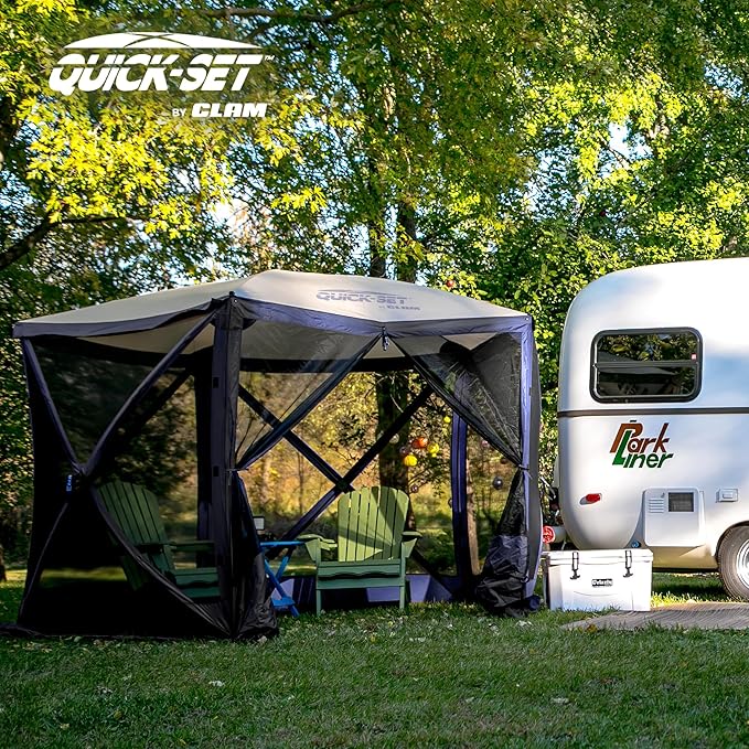 CLAM Pop Up Screen Tent, Outdoor Camping Gazebo Canopy, Venture, 9' x 9', Blue