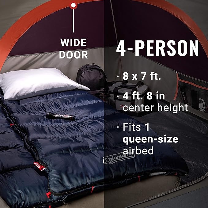Coleman Skydome Tent with 5 Minute Setup, 2/4/6/8 Person Weatherproof Tent with Rainfly & Carry Bag, 20% More Headroom Than Traditional Tents