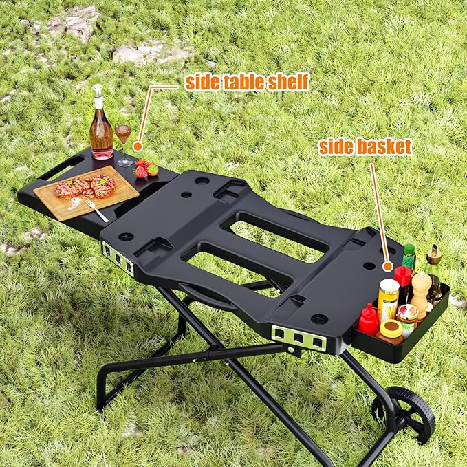 Grill Stand for Ninja Woodfire Outdoor Grills, Fits for Ninja OG700 Series OG701 OG705 OG750 OG751, Collapsible Outdoor Grill Cart for ninja Smoker, 22" Blackstone, Hooks