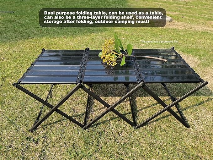 Portable Collapsible Table 3Tier Storage Racks Dual Purpose Folding Lightweight Aluminum Roll Up Large 3ft for Indoor Outdoor Picnic Backyard Camp Kitchen