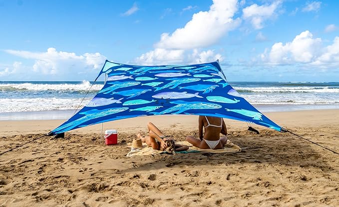 Neso Tents Beach Tent with Sand Anchor, Portable Canopy Sunshade - 7' x 7' - Patented Reinforced Corners (Whales)