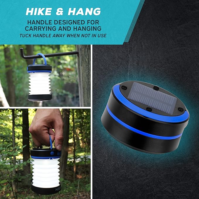 Kizen Solar Camping Lantern Rechargeable - LED Lanterns for Power Outages, & Camping Lights - Collapsible & Rechargeable Lamp with Solar or Plug - Hiking Gear