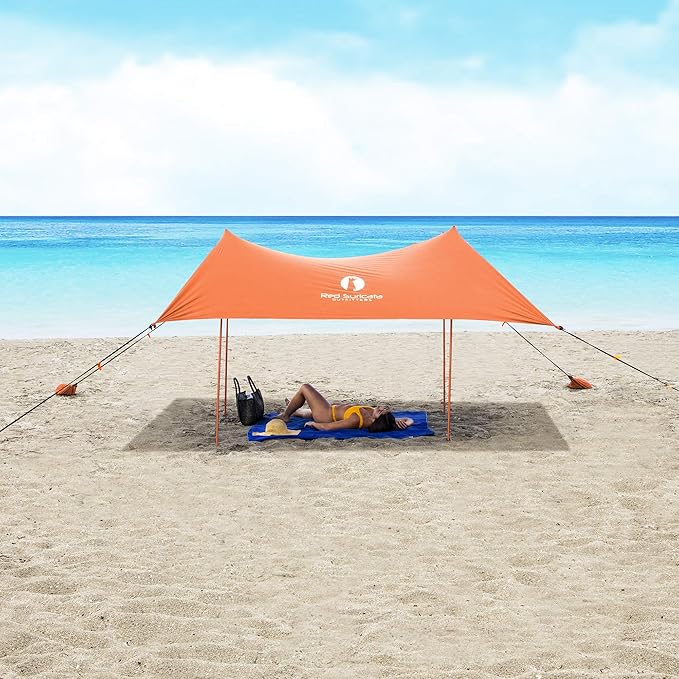 Red Suricata Family Beach Tent & Canopy, UPF50 Sun Shade, 4 Aluminum Poles, Sand Shovel, Large Portable Sun Shelter