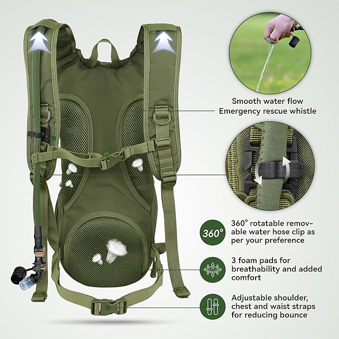 MARCHWAY Tactical Molle Hydration Pack Backpack with 3L TPU Water Bladder, Military Daypack for Cycling, Hiking, Running, Climbing, Hunting, Biking