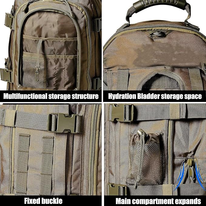 Tactical Backpack Military Army Daypack - Assault Pack for Men Molle Backpacks Bug Out Bag 3 Day Pack for Hiking Camping Travel Hunting Rucksack Trekking Green