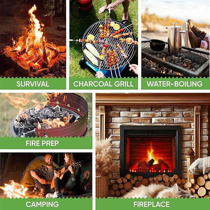 Inflame Fire Starters 70 pcs Fire Starters for Campfires, Grill, BBQ, Fireplace, Woodstove - Charcoal Starter - Waterproof, Weather-Resistant - Natural Wood Fireplace Starters