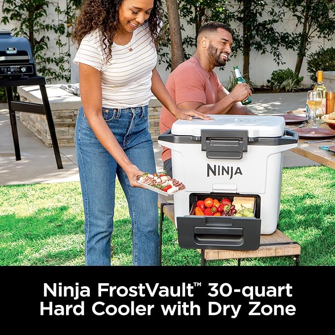 Ninja FB131WH FrostVault 30qt Hard Cooler with Dry Zone, Integrated Fridge-Temp Dry Storage Drawer, Premium Heavy-Duty Insulated Cooler, Keeps Ice for Days, Cloud White
