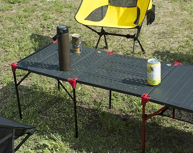 iClimb Extendable Folding Table Large Tabletop Area Ultralight Compact with Hollow Out Tabletop for Camping Backpacking Beach Concert BBQ Party, Three Size (Black - L + Hanger)