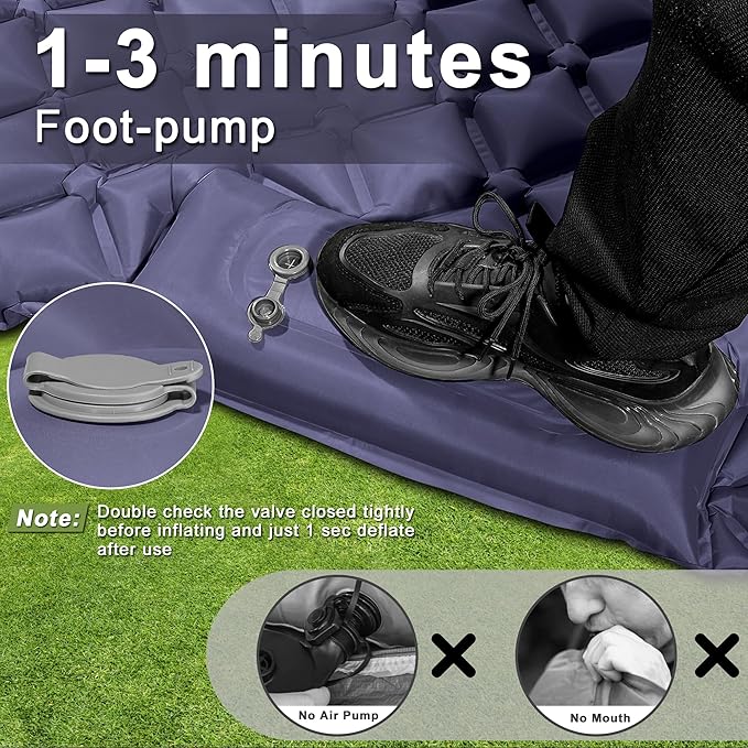 Double Camping Pads for Sleeping, Ultralight Floor Mattresses for Sleeping with Built-in Pillow Foot Pump, Mattress Foldable for Tent, Backpacking, Hiking, Car Traveling, Navy Blue
