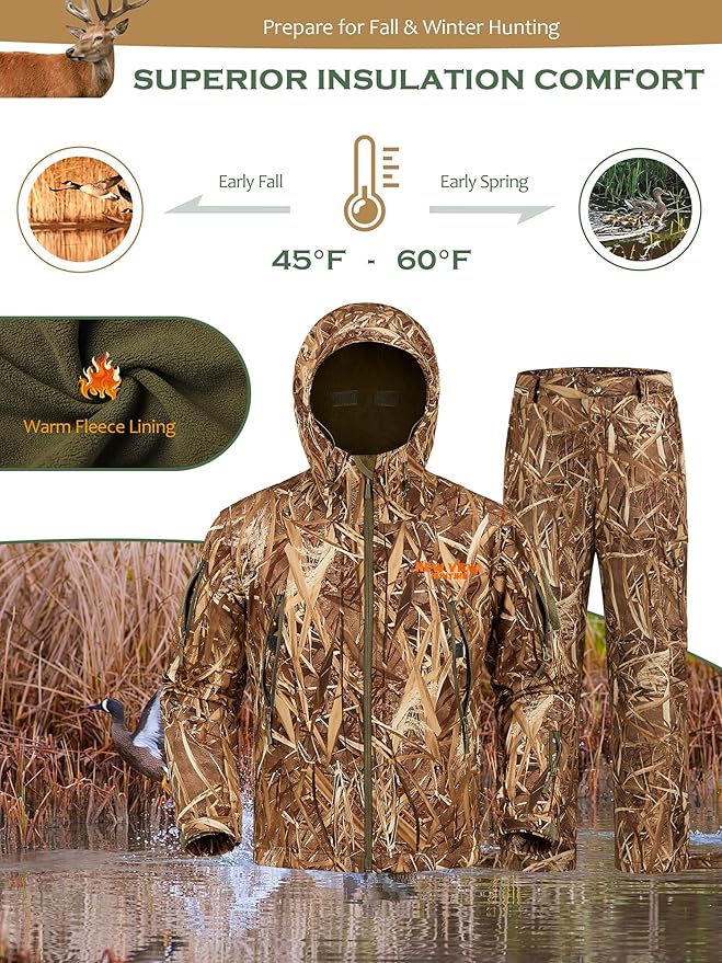 NEW VIEW Camo Hunting Clothes for Men,Quiet Warm Hunting Jacket and Pants,Water Resistant Hunting Suit for Deer Duck Bow Hunt