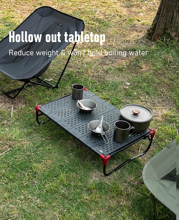 iClimb Extendable Folding Table Large Tabletop Area Ultralight Compact with Hollow Out Tabletop and Carry Bag for Camping Backpacking Beach Concert BBQ Party, Three Size (Black - XL, Low)