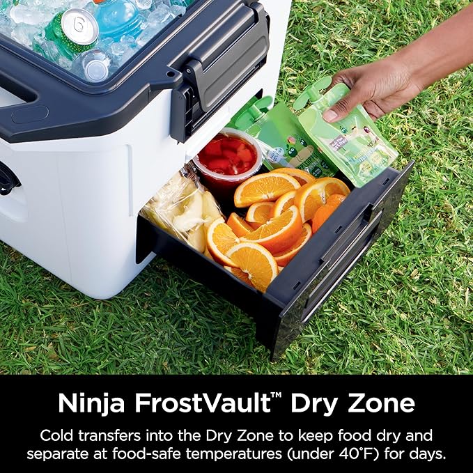 Ninja FB131WH FrostVault 30qt Hard Cooler with Dry Zone, Integrated Fridge-Temp Dry Storage Drawer, Premium Heavy-Duty Insulated Cooler, Keeps Ice for Days, Cloud White