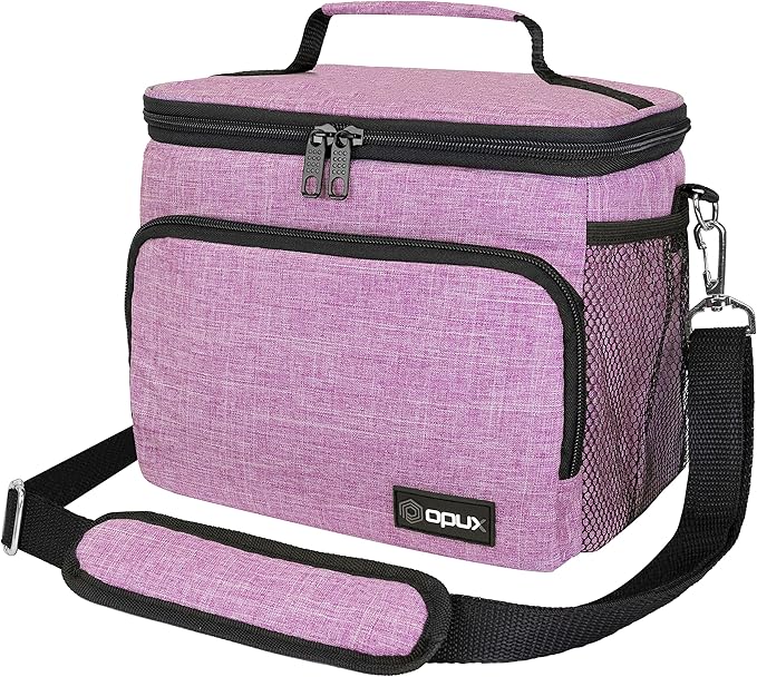 OPUX Insulated Lunch Bag for Men Women, Soft Lunch Box for Office Work School Picnic, Leakproof Lunch Cooler Bag with Shoulder Strap for Kid Adult Boy Girl, Medium Lunchbox Lunch Tote (Heather Purple)