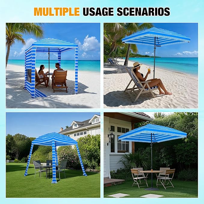 HOMEDEMO Beach Cabana UPF 50+, 6'×6' Beach Canopy, Easy Set up and Take Down, Cool Cabana Beach Tent with Sand Pockets, Side Wall Beach Shade Canopy Wind Waterproof for Kids, Family & Friends