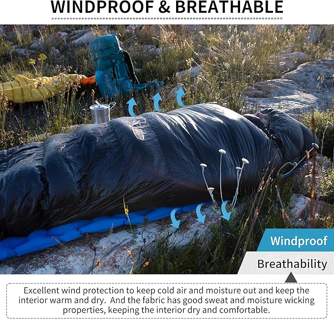 Naturehike Ultralight Down Sleeping Bag, 650FP, 3-4 Season, Adults, 32-42, Waterproof, Compact, Camping, Hiking